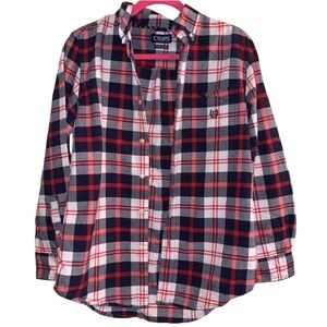 Men’s Chaps Red White Blue Cotton Oxford Long Sleeve Button- Down Flannel Shirt